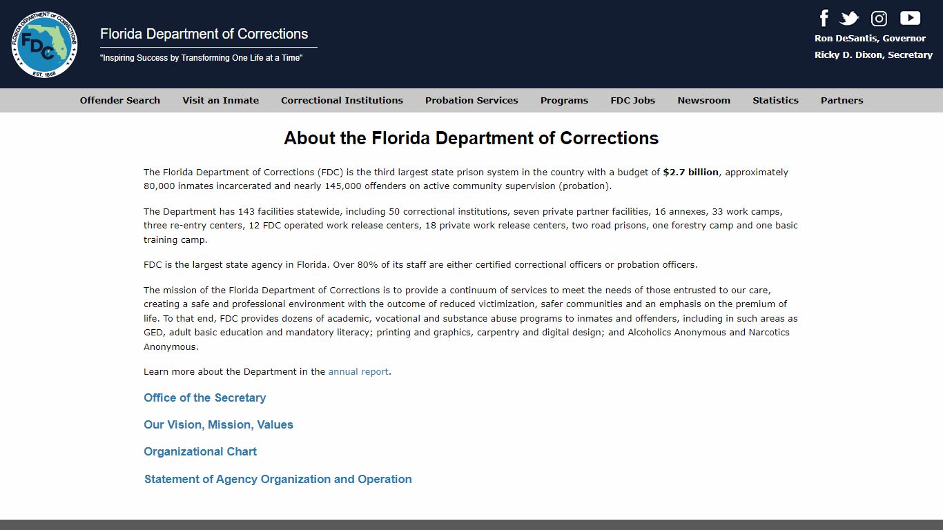 About Us -- Florida Department of Corrections